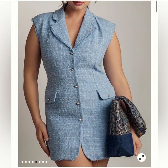 Anthropologie Maeve Sleeveless Tweed Blazer Mini Dress NEW Plus Size 18W in Blue - Picture 5 of 13